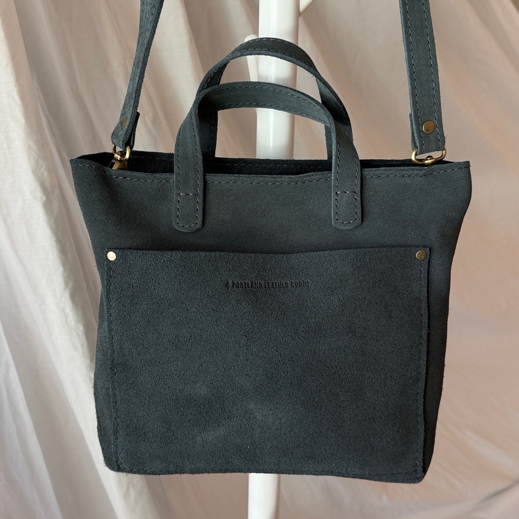 Portland Leather Mini Crossbody Tote Peppercorn Suede Bag With Zipper New